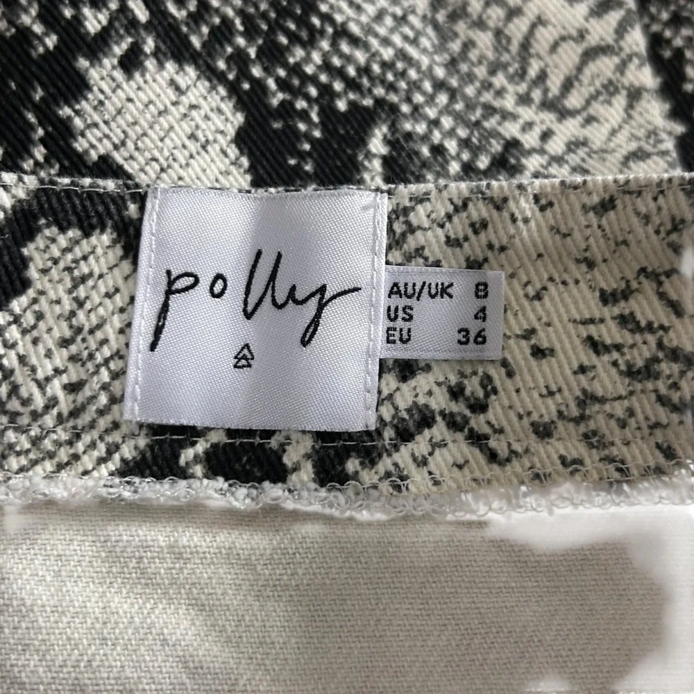 Polly Snakeskin Mini Skirt Womens 4 Black Cream Zipper Detail Party Animal Print